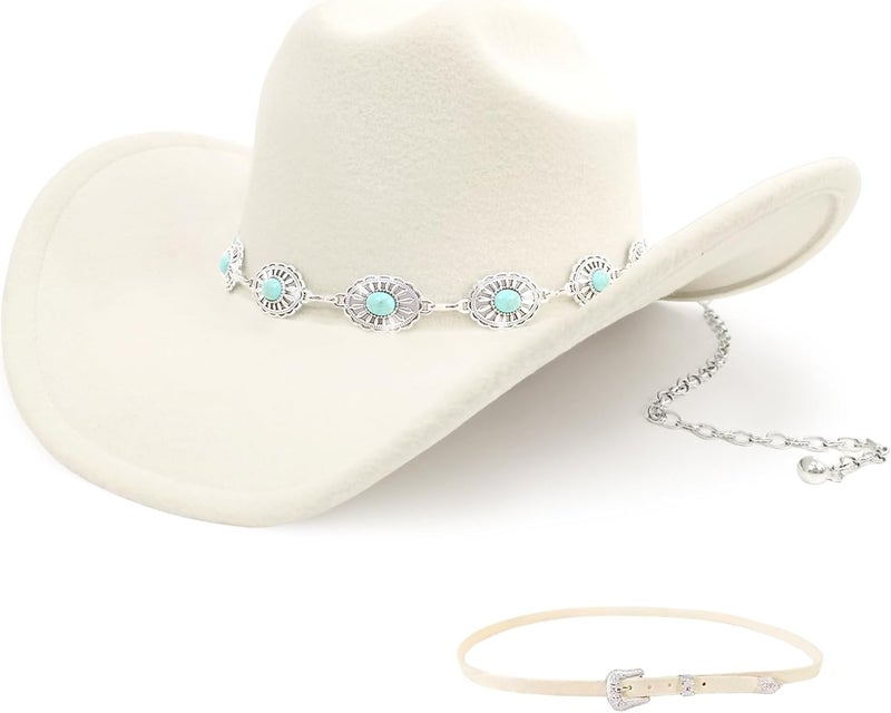 WOKNOW Classic Western Cowboy Hat for Men & Women, Felt Cowgirl Hat with Two Decorative Bands, ，Wide Brim， All-Season Wear - Image 1